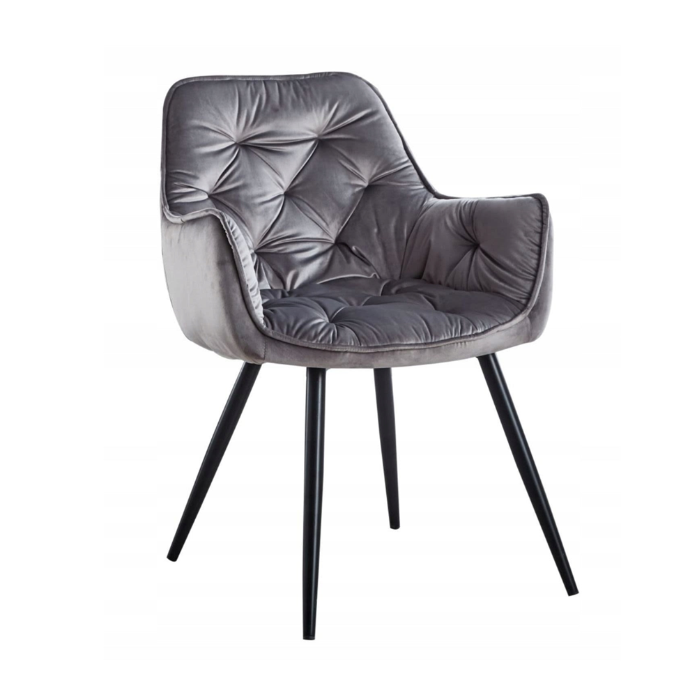 Krzesło pikowane Verona 83 cm – Szary welur, czarne nogi, loft