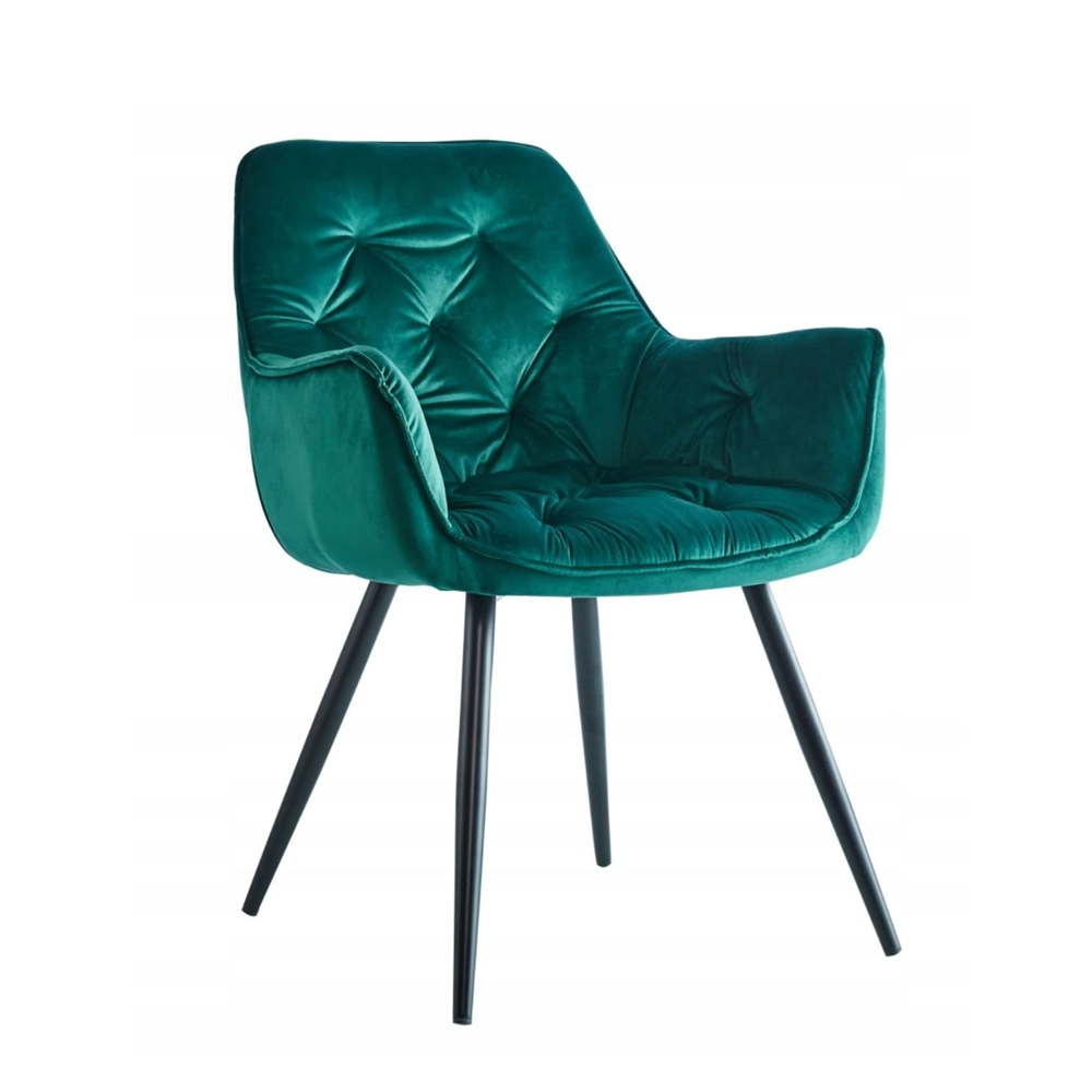 Krzesło pikowane Verona 83 cm – Zielony welur, czarne nogi, loft