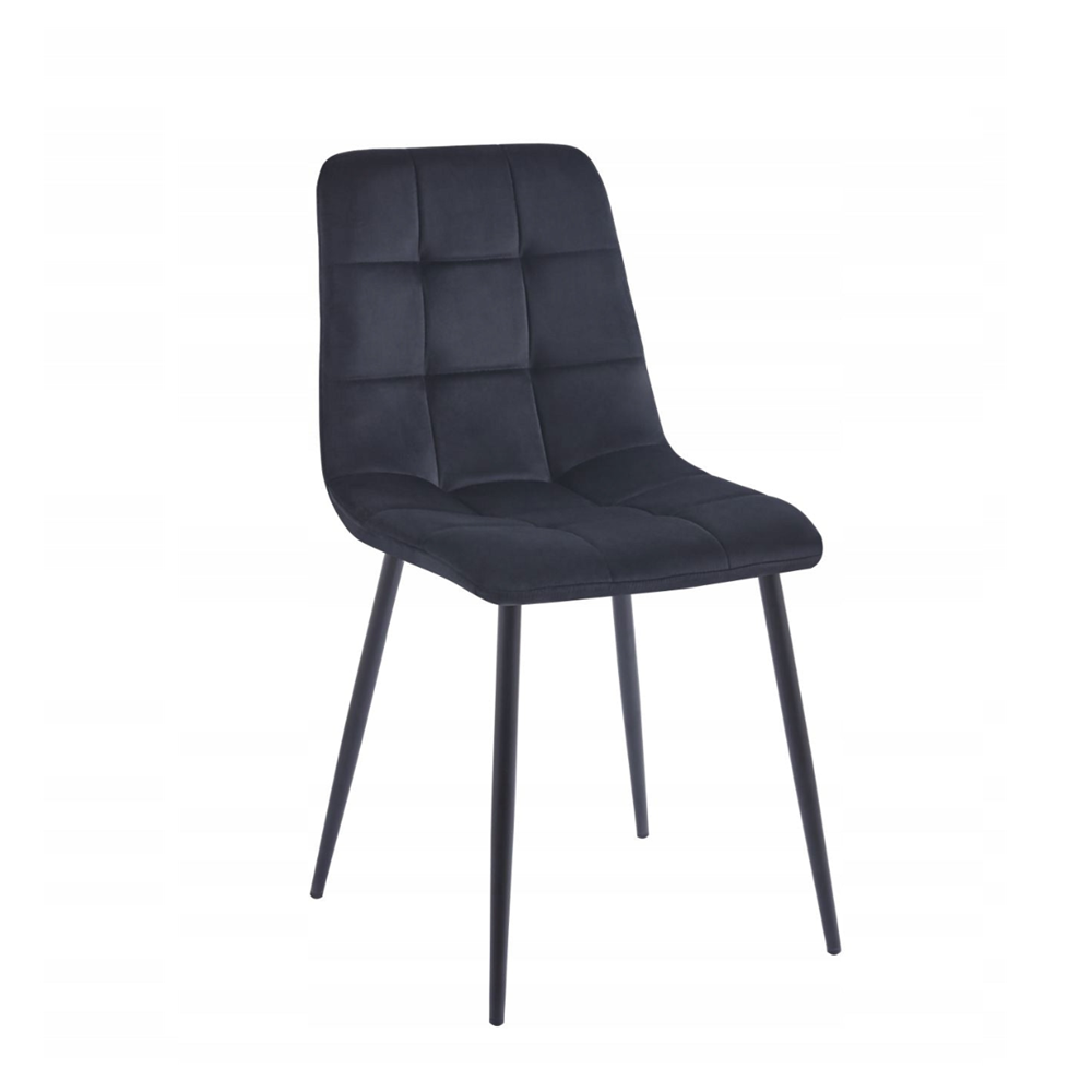 Krzesło pikowane Palermo 87 cm – Czarny welur, czarne nogi, loft