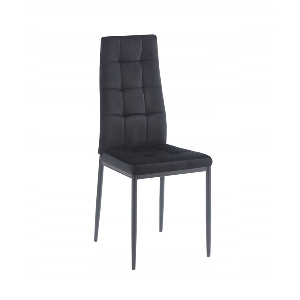 Krzesło pikowane Siena 98 cm – Czarny welur, czarne nogi, loft
