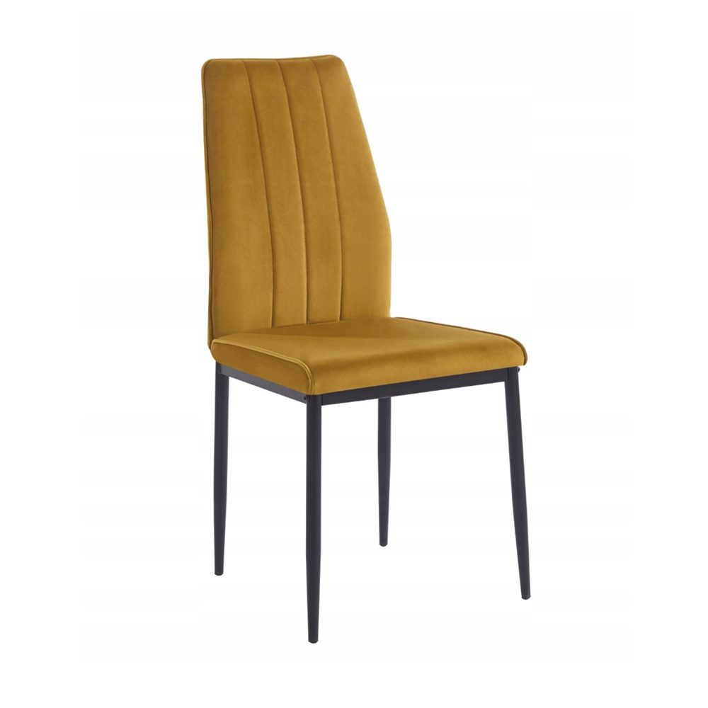 Krzesło tapicerowane Catania 92 cm – Welur curry, czarne nogi, glamour