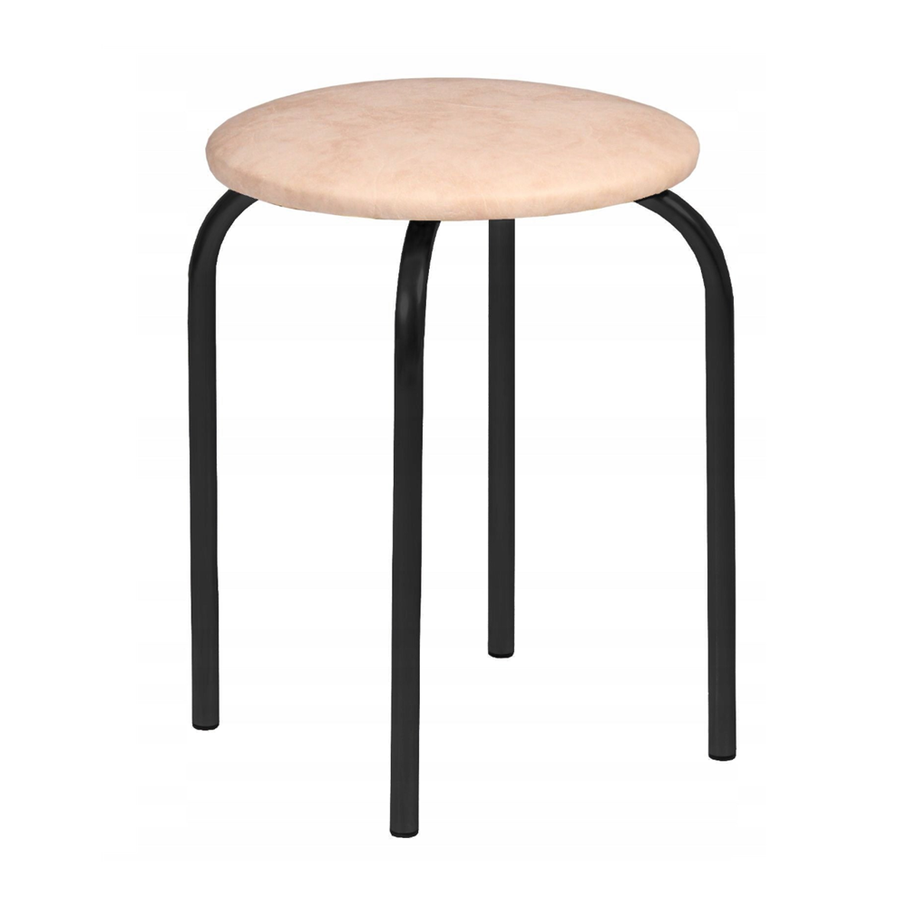 Taboret z ekoskóry Bari 49 cm – Beżowy, czarne metalowe nogi