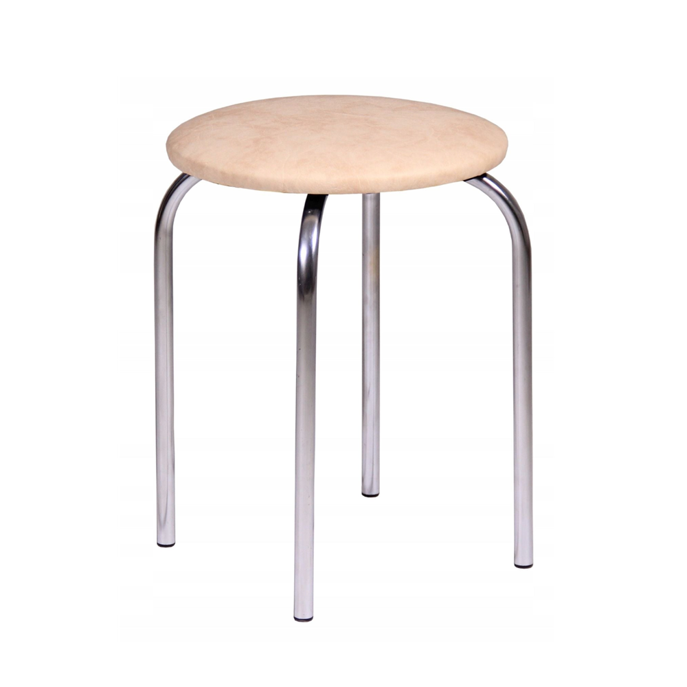 Taboret z ekoskóry Bari 49 cm – Beżowy, srebrny chrom