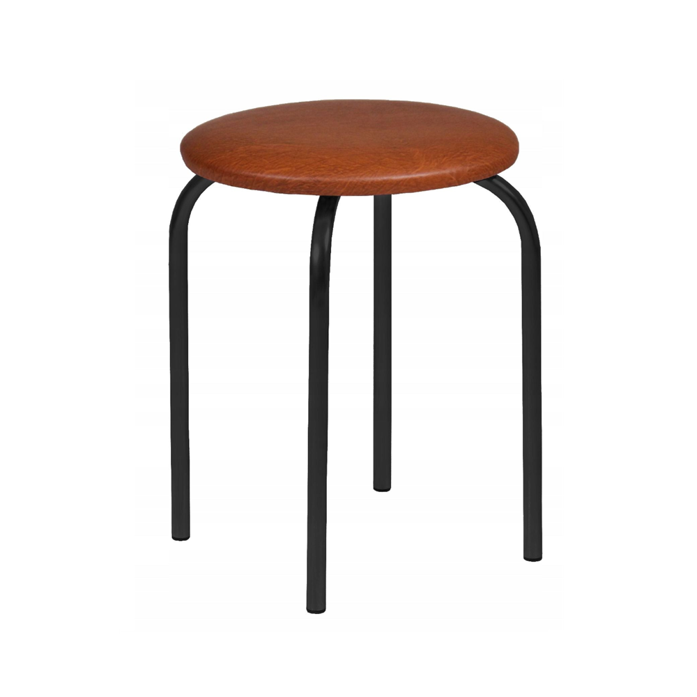 Taboret z ekoskóry 49 cm – Jasnobrązowy, czarne metalowe nogi