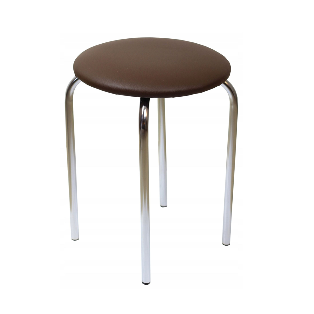 Taboret z ekoskóry Bari 49 cm – Brązowy, srebrny chrom