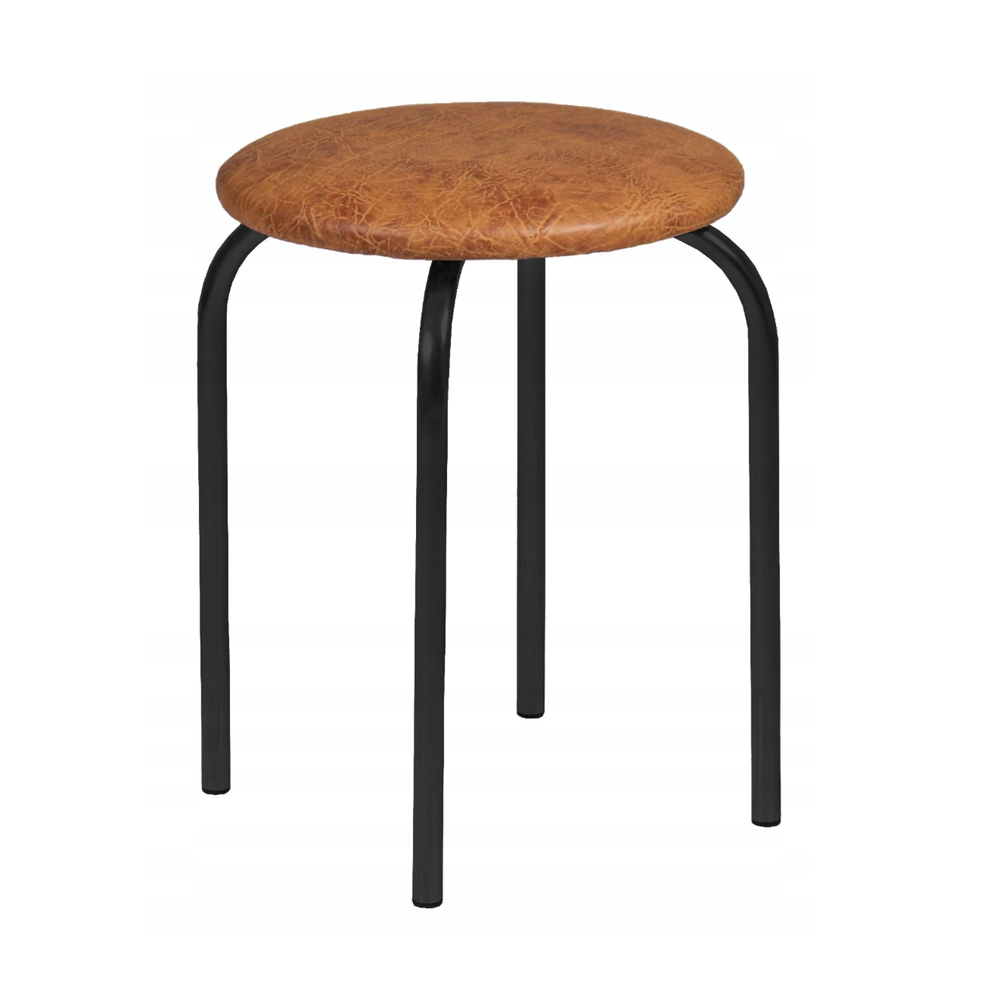Taboret z ekoskóry Bari 49 cm – Orzechowy brąz, czarne metalowe nogi