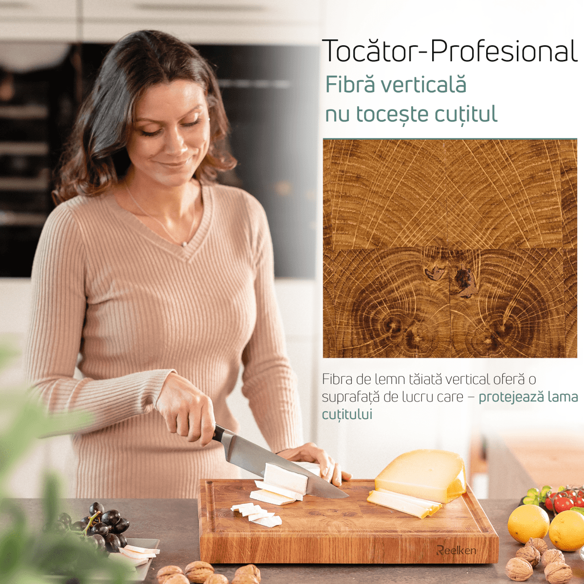 Tocator din lemn de stejar 30x20x2.5 cm - Reelken