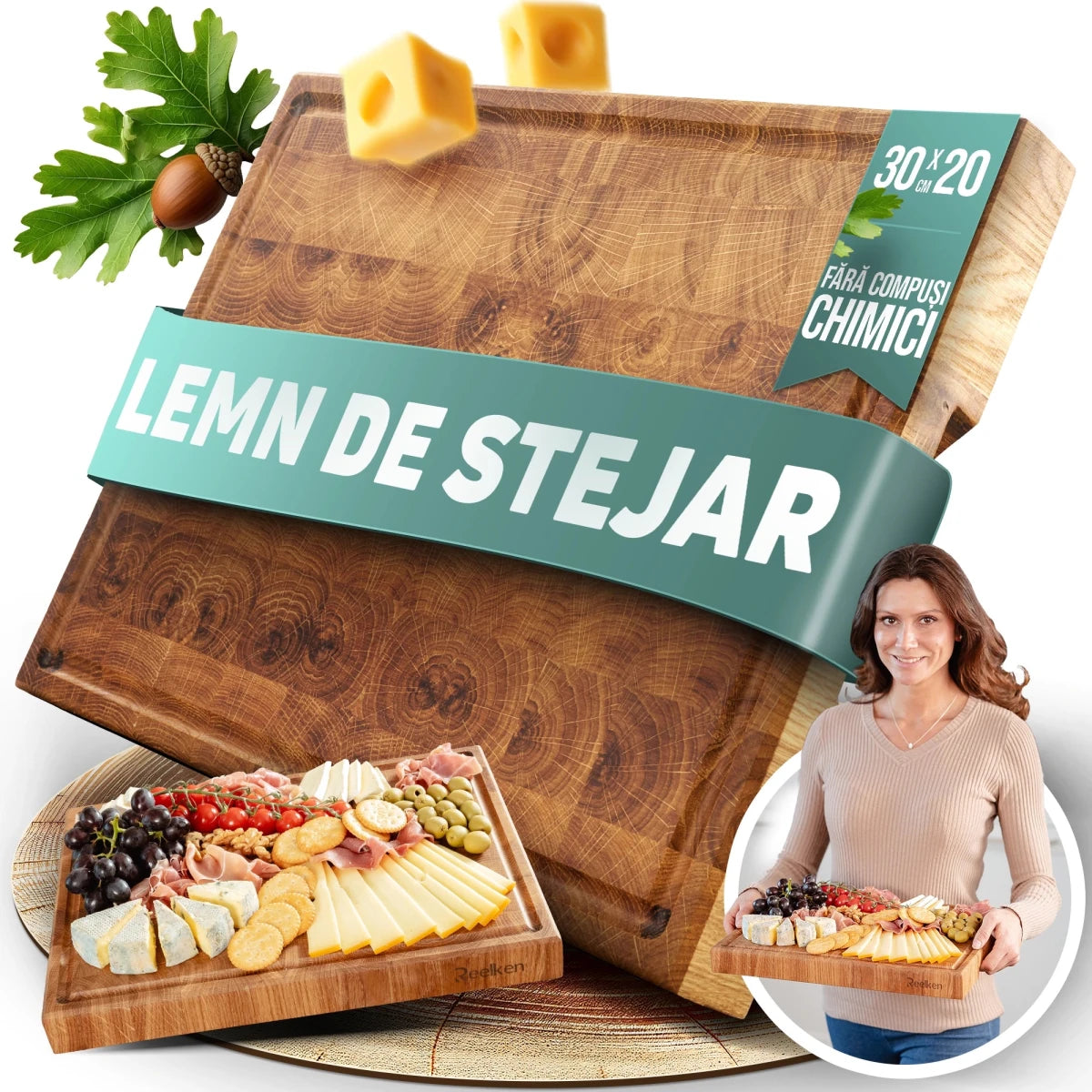 Tocator premium 30x20x4 cm - lemn stejar - Reelken