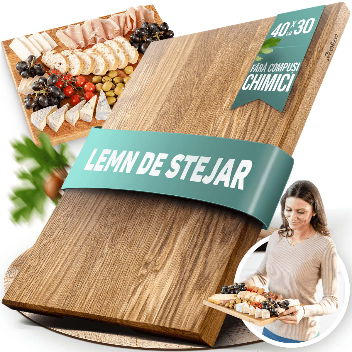 Tocator profesional din lemn de stejar 30x40x2 cm - Reelken